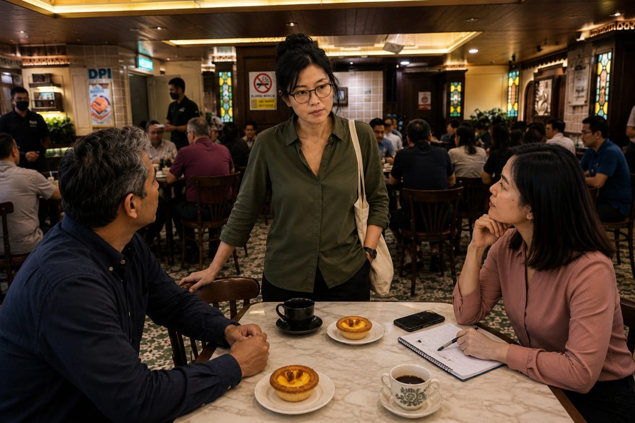 Grace arrives at the kopitiam